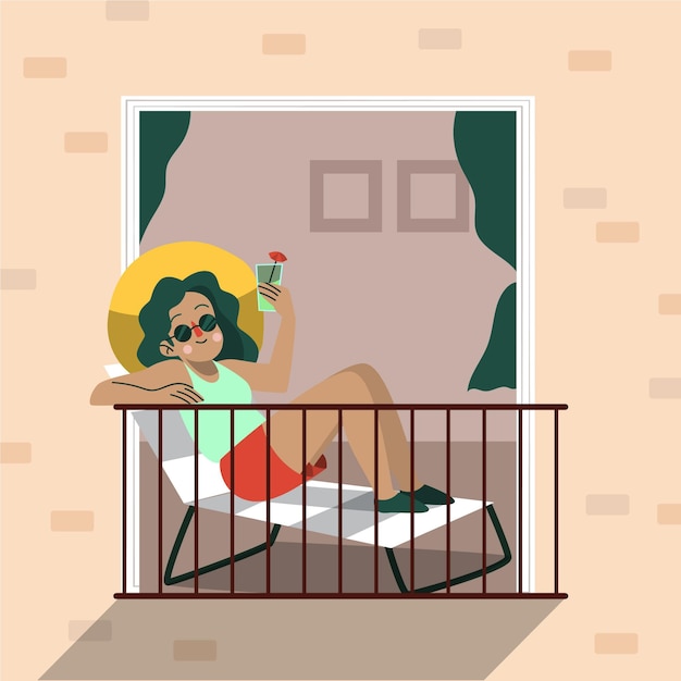 Free vector staycation at home balcony