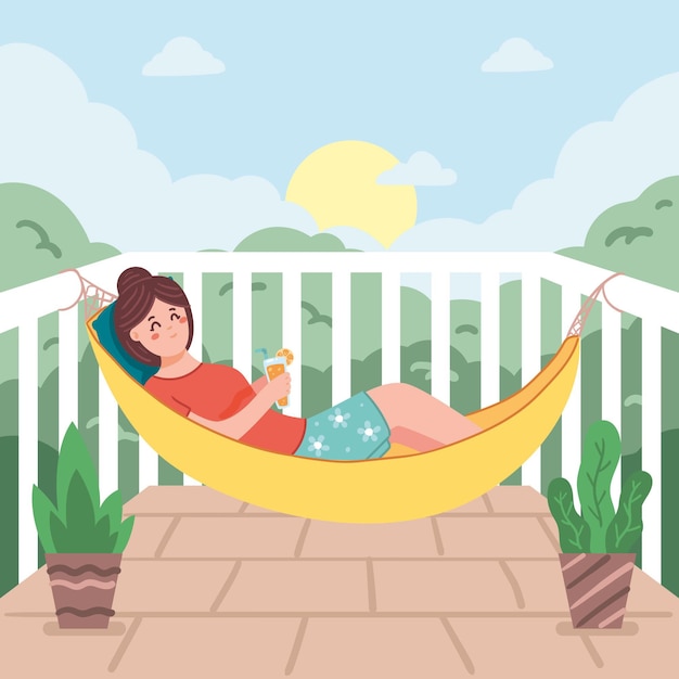 Free vector staycation at home balcony