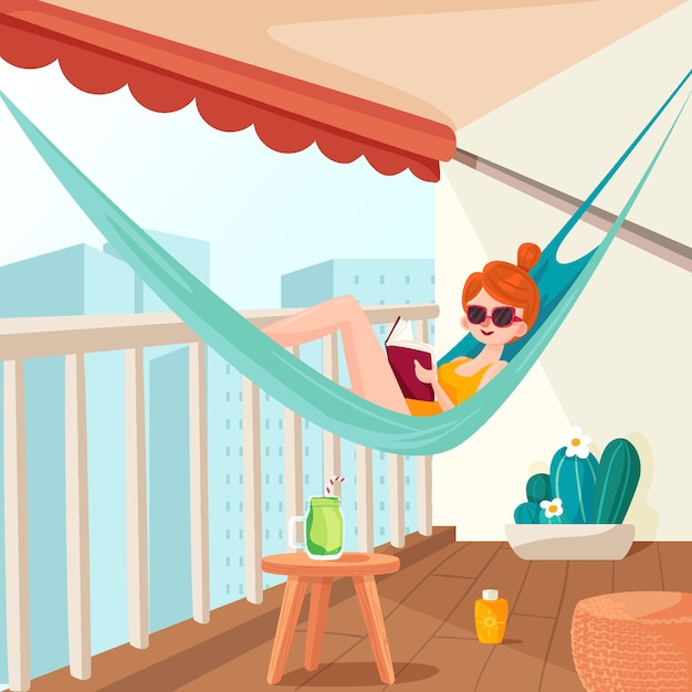 Free vector staycation at home balcony