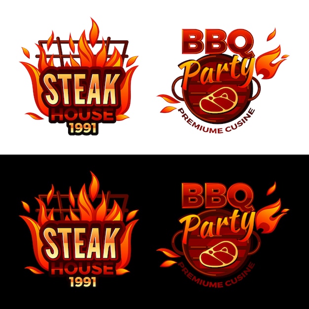 Иллюстрация стейк-хауса для логотипа вечеринки с барбекю или премиальной мясной кухни