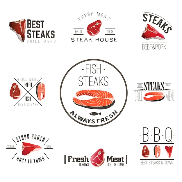 Free vector steak house labels collection