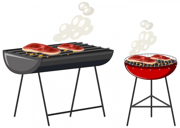 Steaks on gril cartoon character isolated