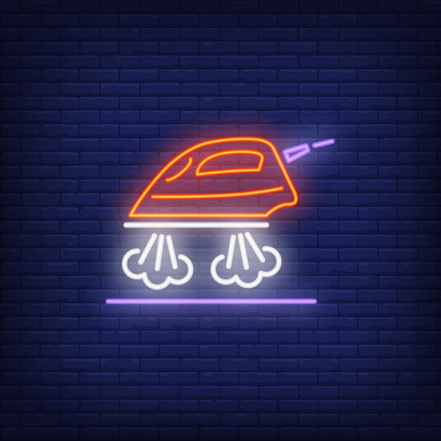 Free vector steaming iron neon sign