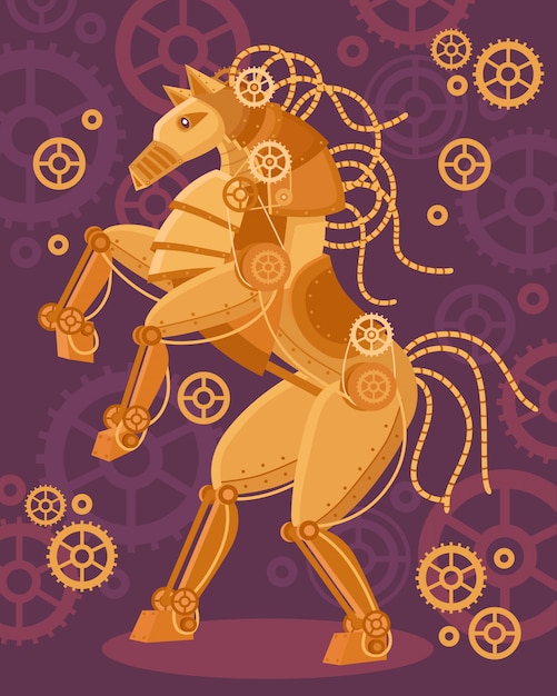 Steampunk golden horse background