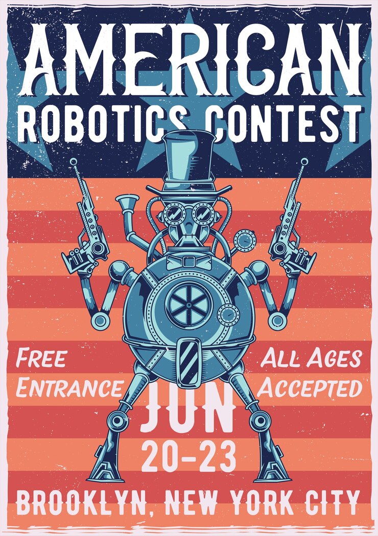 Free Vector steampunk robot illustration poster