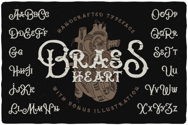 Free vector steampunk style font set with heart drawing