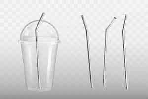 Free vector steel drinking straw in plastic glass vector