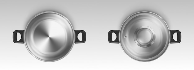 Бесплатное векторное изображение Стальной котелок, кастрюля, пустая кастрюля сверху