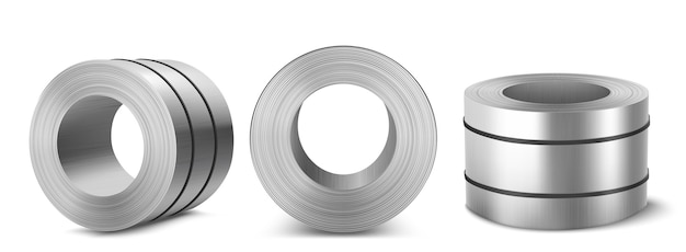 Steel sheet roll, stainless construction tape coil isolated on white