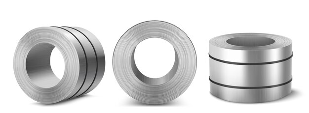 Steel sheet roll, stainless construction tape coil isolated on white