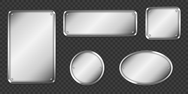 Steel or silver plates, name plaques empty mockup.