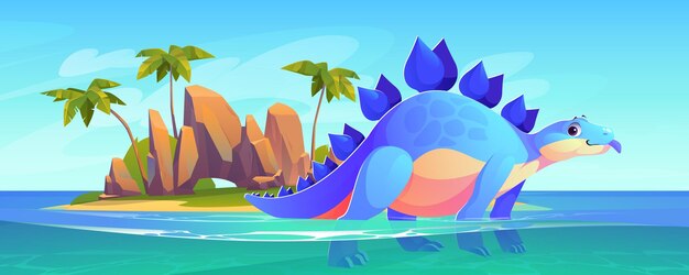 Stegosaurus dinosaur on tropical island background