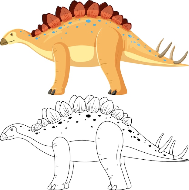 白い背景に落書きの輪郭を持つステゴサウルス恐竜