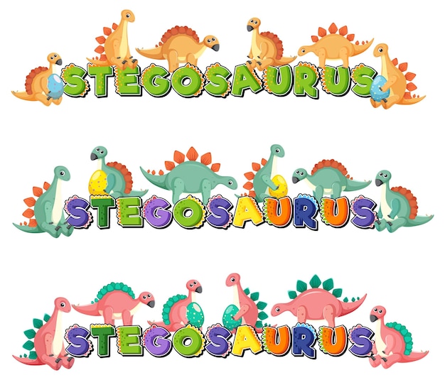 恐竜の漫画のキャラクターとステゴサウルスの単語のロゴ