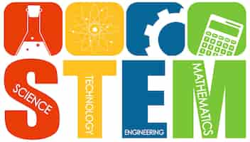 Free vector stem education logo banner with learning elements