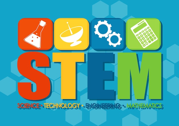 Free vector stem education logo banner with learning icons