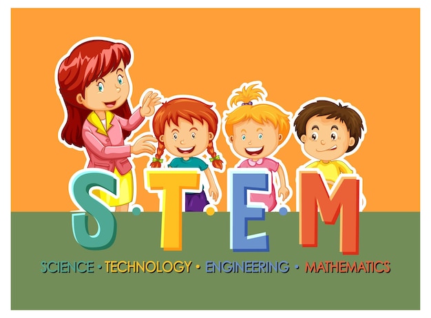 Free vector stem education logo with children cartoon character