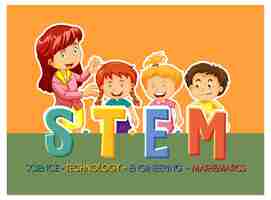 Free vector stem education logo with children cartoon character