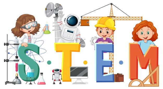 STEM education logo with children cartoon character