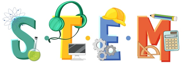 Логотип STEM с элементами значка образования и обучения