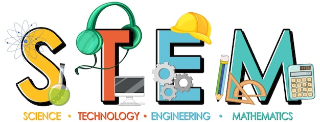 Stem logo with education and learning icon elements