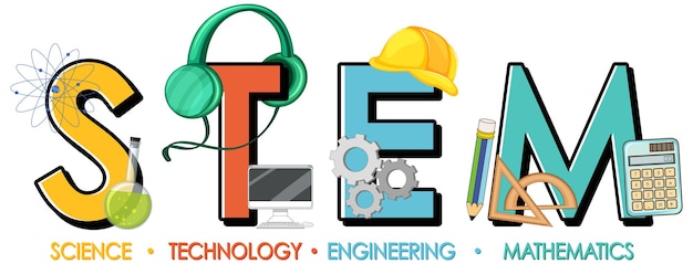 Логотип STEM с элементами значка образования и обучения