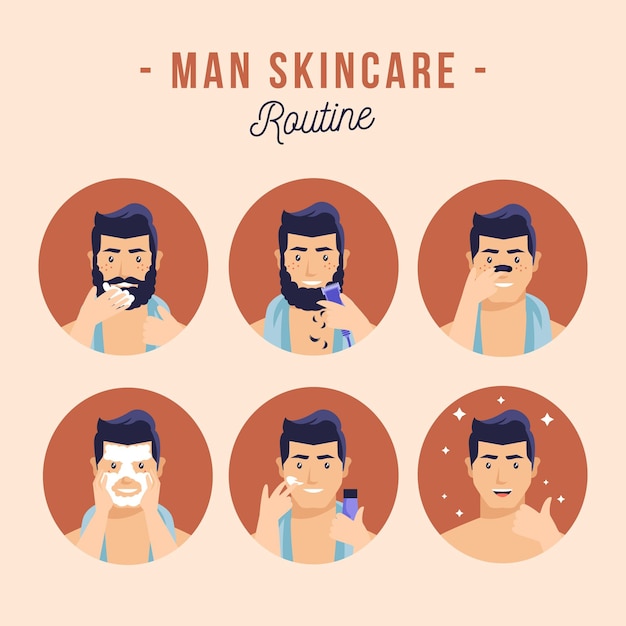 Free vector steps of men skincare routine