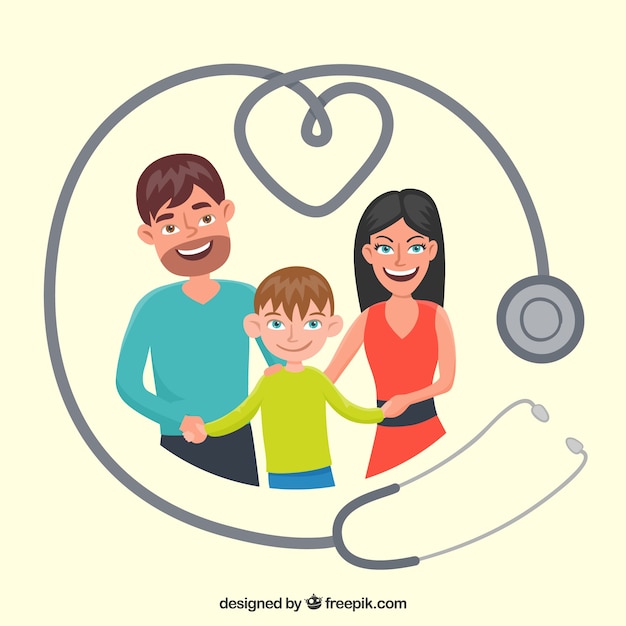 Stetoscopio e famiglia felice
