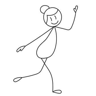 Stick figure, woman running doodle drawing, isolated