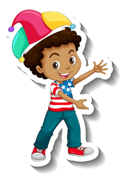 Free vector sticker american boy wearing jester hat