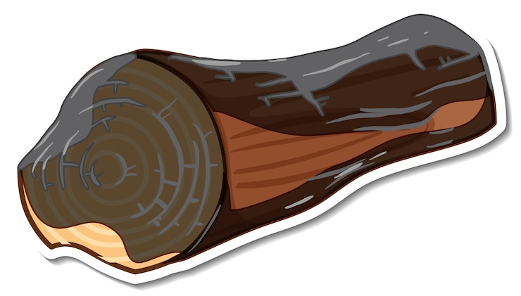 Free Vector sticker charcoal wooden log on white background