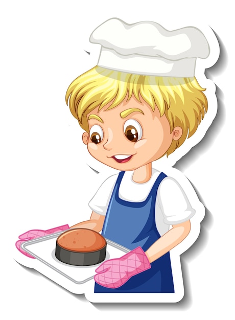 Free vector sticker design with baker boy holding baked tray