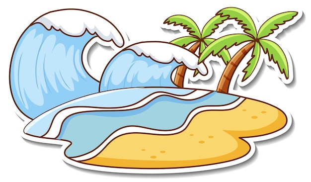 Free vector sticker design with beach water wave isolated