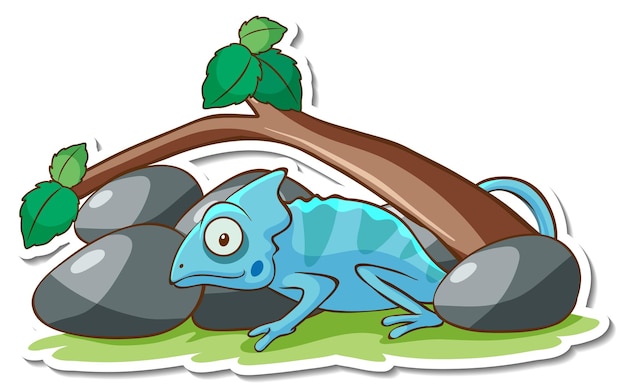 Бесплатное векторное изображение Дизайн стикера с изолированной ящерицей-хамелеоном