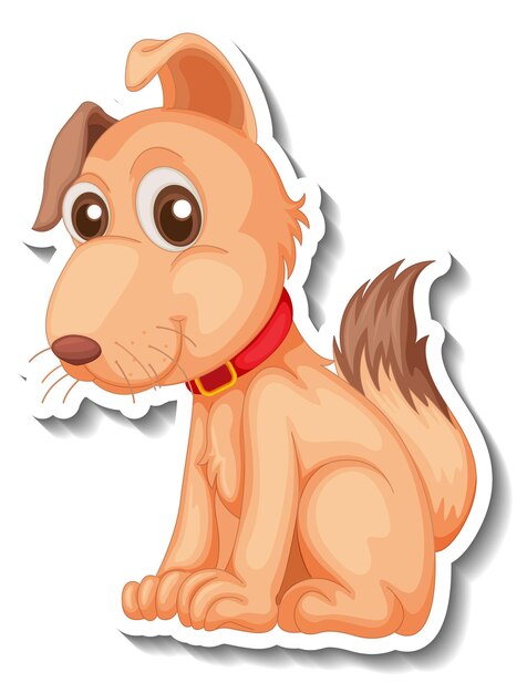 Sticker design with cute dog in sitting pose isolated