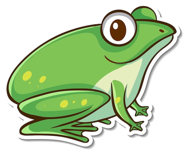 고립 된 귀여운 녹색 개구리와 스티커 디자인