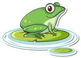 Free vector sticker design with cute green frog isolated