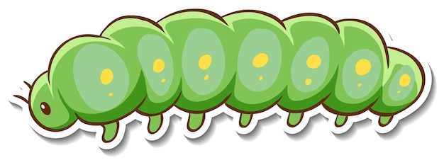 Sticker design with cute green worm isolated