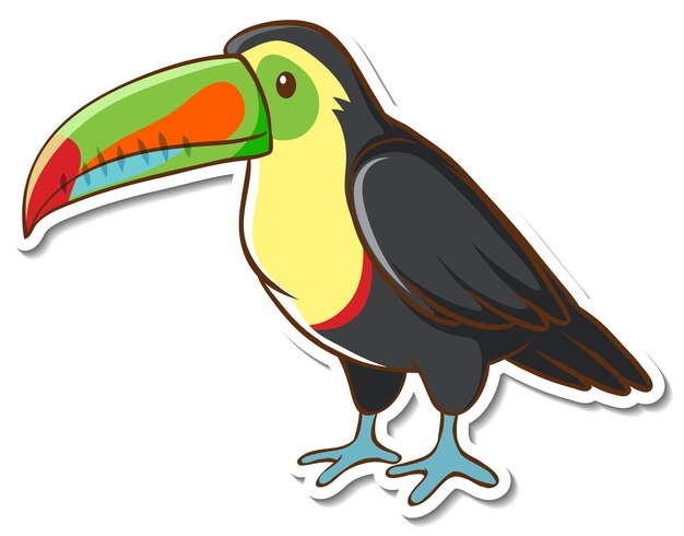 Sticker design with cute toucan bird isolated