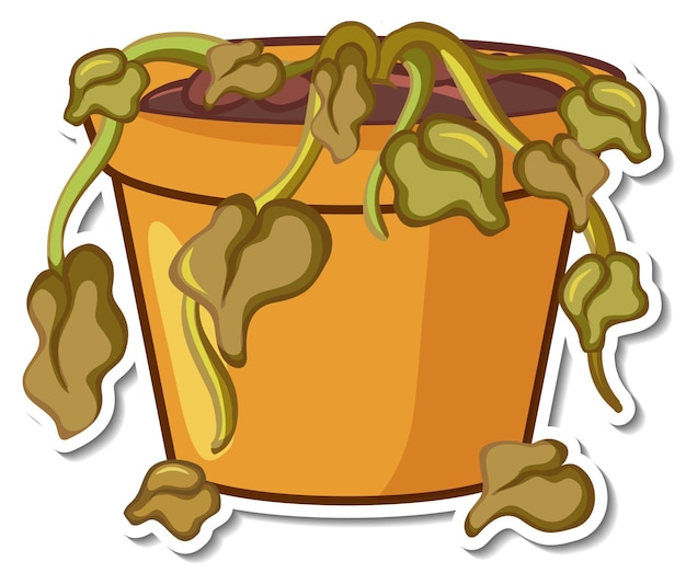 Sticker design with died plant in a pot isolated