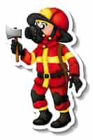 Free vector sticker design with a fireman cartoon character