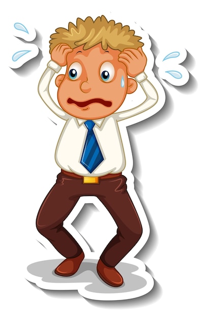 Free vector sticker design with frightened man cartoon character