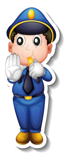 Free vector sticker design with a policeman cartoon character