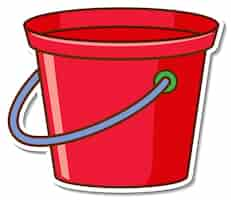 Free vector sticker design with a red bucket isolated