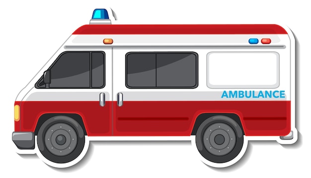 Sticker design with side view of ambulance car isolated