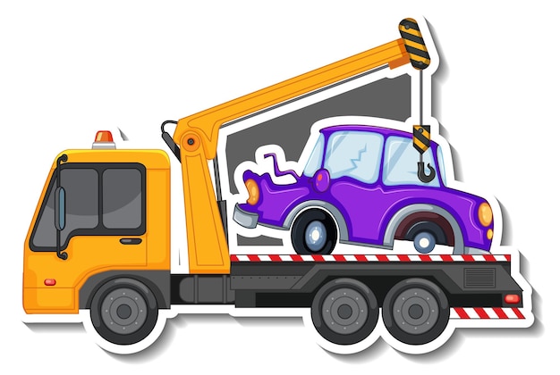 Free vector sticker design with side view of tow truck isolated