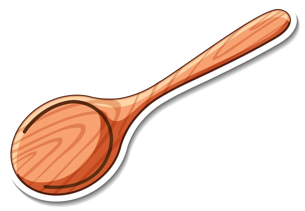 Sticker design with wooden spoon kitchen equipment isolated