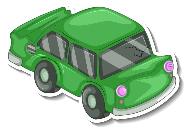 Sticker design with wrecked car isolated