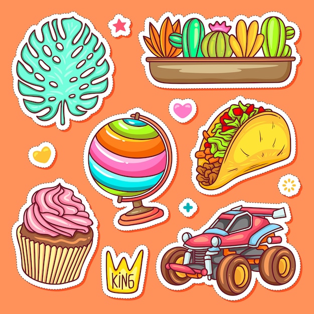 Free Vector sticker  hand drawn doodle coloring vector