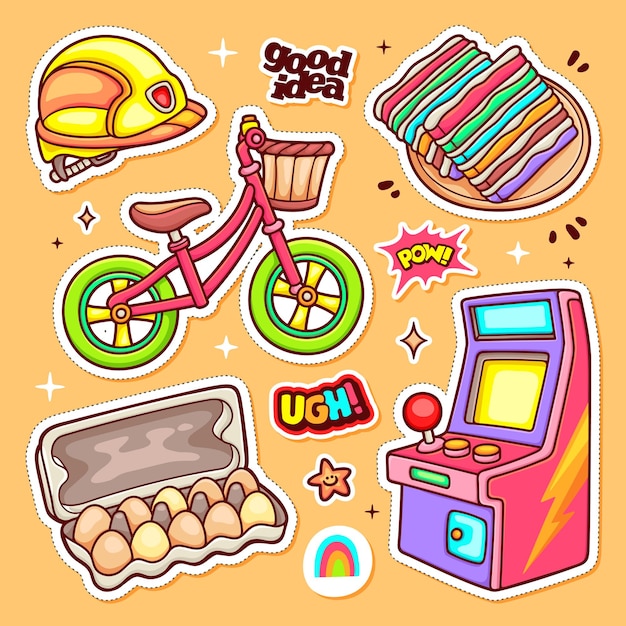 Sticker Icons Hand Drawn Doodle Coloring Vector Collection